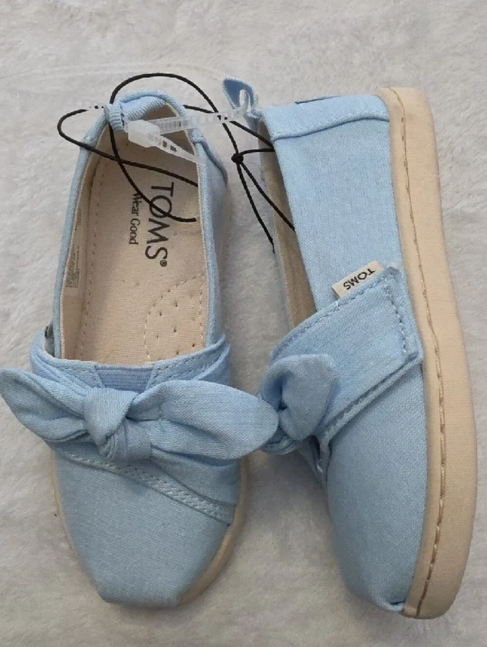 Toms -  Kids Light Blue Canvas Knot Ballet Flats